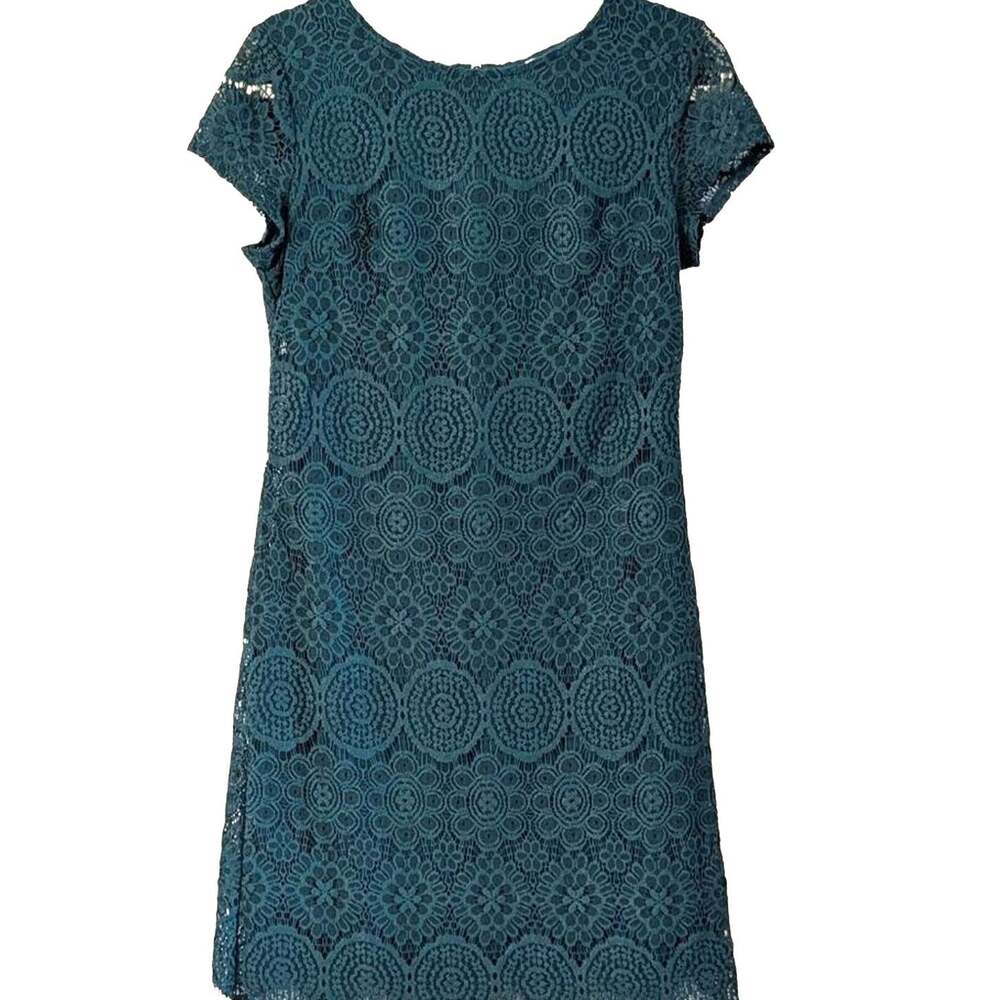 Laundry by Shelli Segal Teal Lace Sheath Dress 4 Wedding Guest Cocktail
